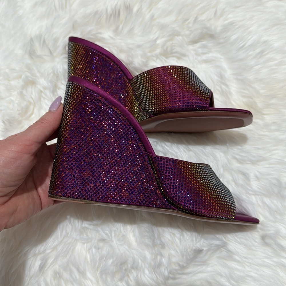 New Amina Muaddi Lupita crystal wedge sandals size 40.5EU - Picture 12 of 13